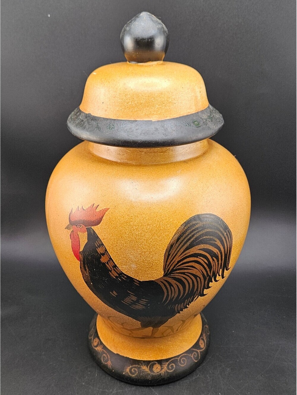Large 15" Vintage Ceramic Rooster Ginger Jar with Lid